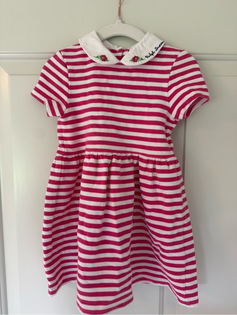 Polo by Ralph Lauren Pink and White Striped Cotton Dress with Embroidered Collar